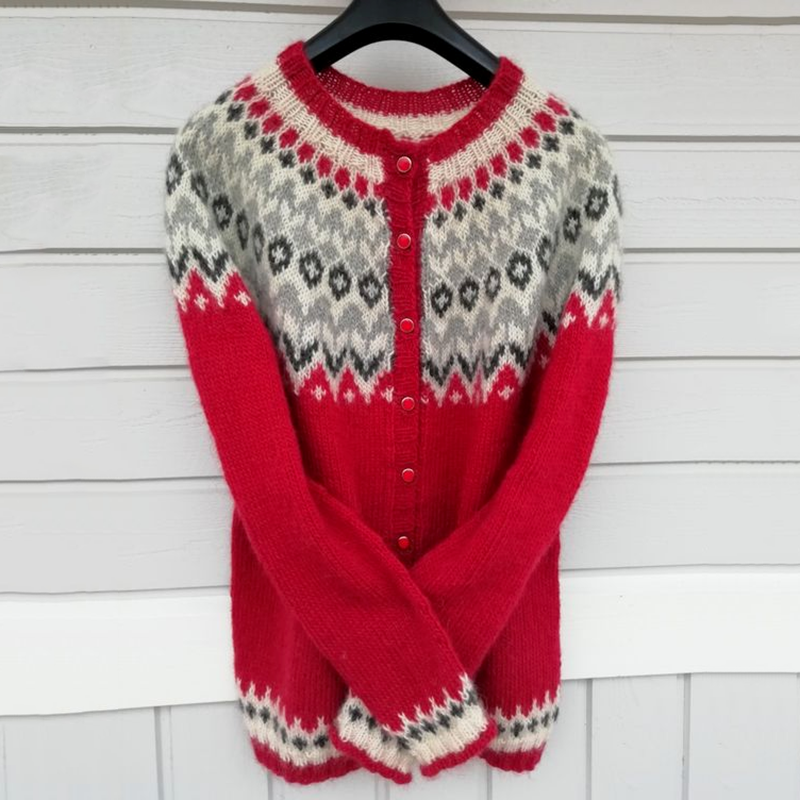 Vintage Icelandic Knit Jacquard Red Warmth Cardigan(Unisex) elevenforest