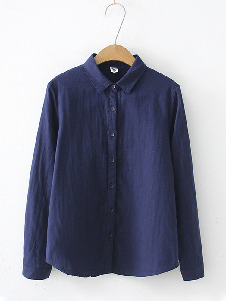 Comstylish Women's Simple Solid Color Linen Blend Classic Shirt
