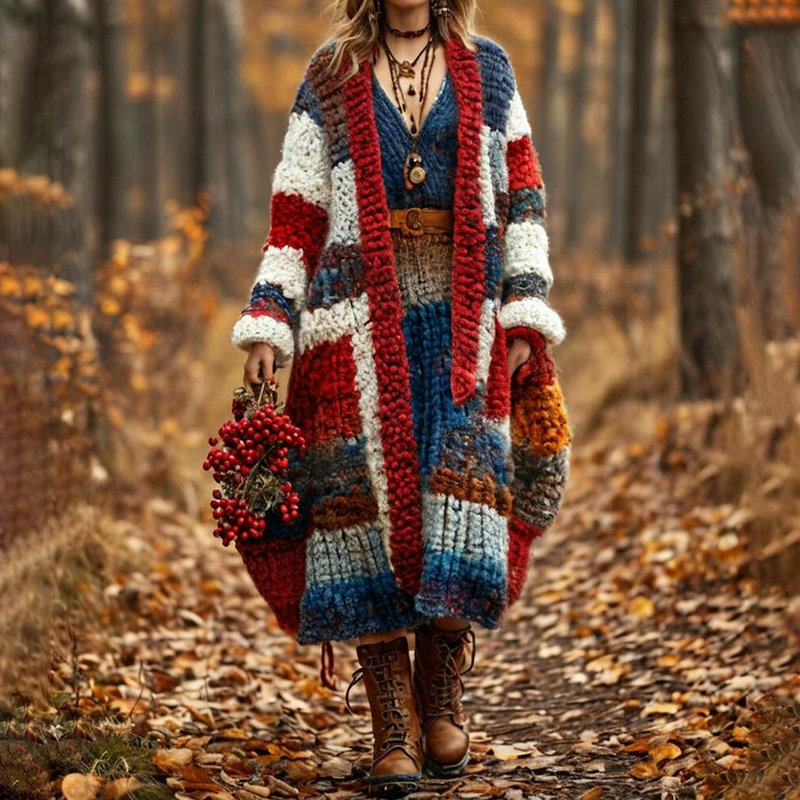 Women's Patchwork Pattern Sweater Cardigan artswardrobe