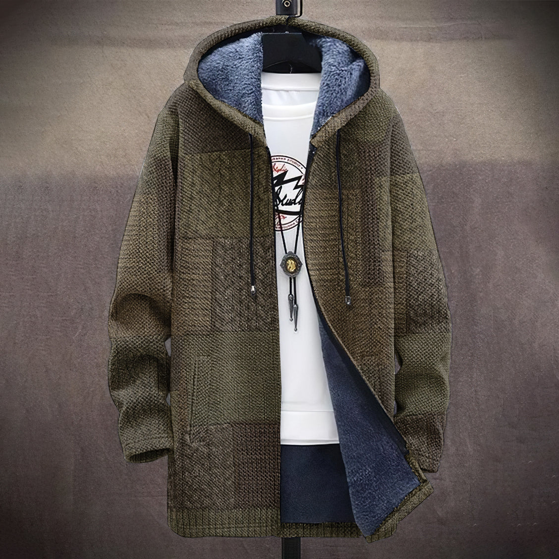 Men's Vintage Fairman Island Patchwork Pattern Zip Sweater artswardrobe