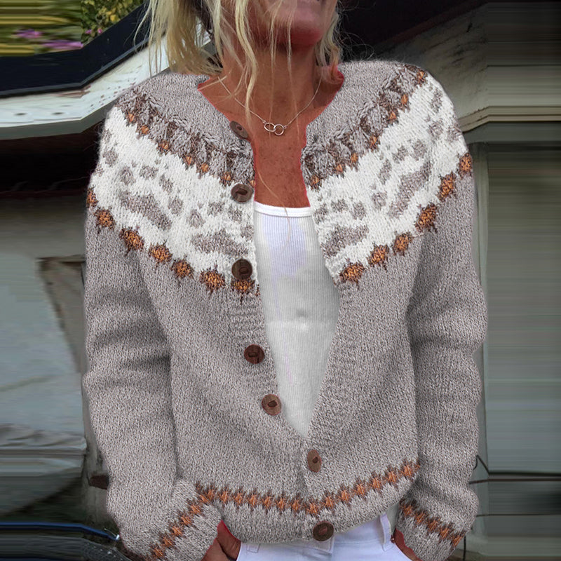 Vintage Animal Paw Prints Jacquard Iceland Cozy Cardigan elevenforest