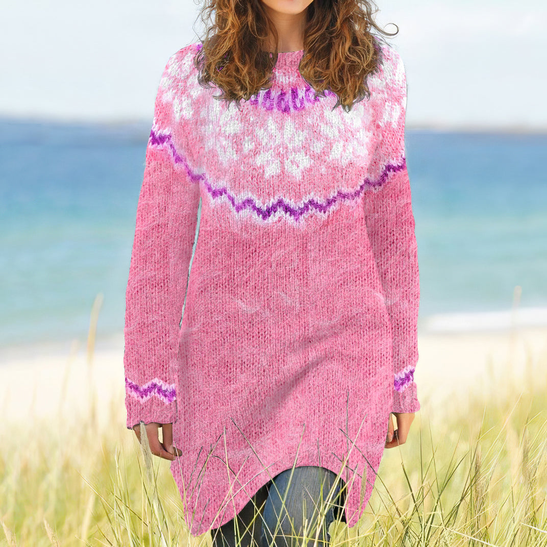 Pink Cancer Awareness Snowflake Jacquard Wool Knit Dress elevenforest
