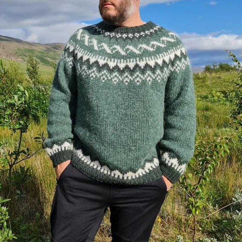 Vintage Warmth Knit Jacquard Icelandic Crew Neck Sweater(Unisex) elevenforest