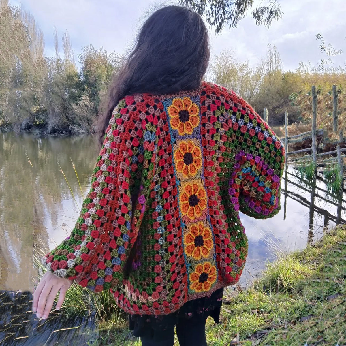 Comstylish Women's Floral Patchwork Art Cozy Knit Sweater Cardigan
