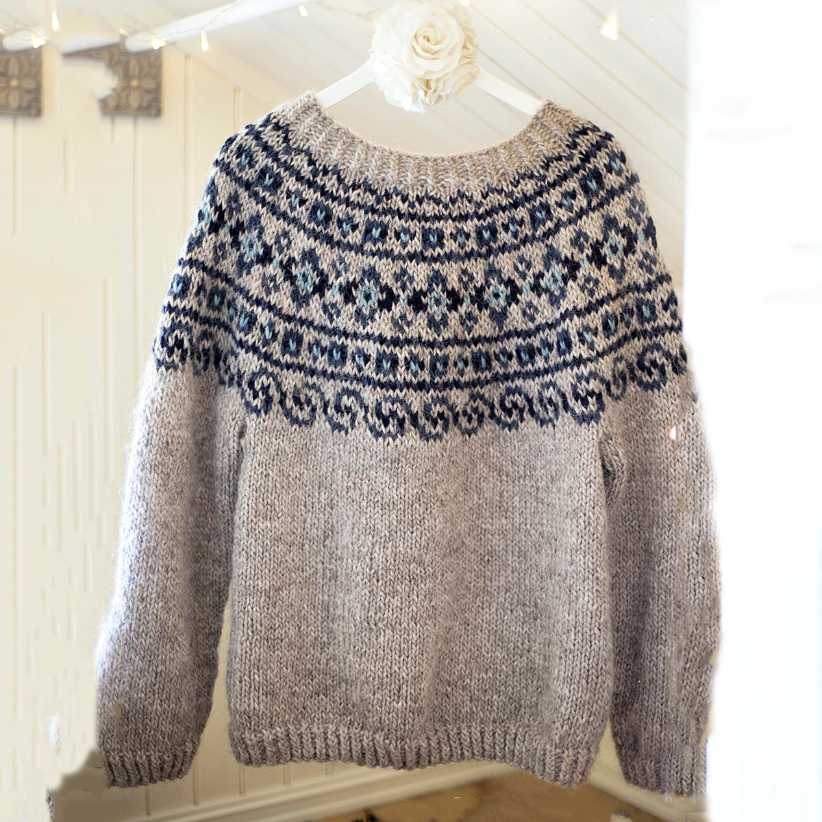 Vintage Beautiful Norwegian Knit Jacquard Crew Neck Sweater(Unisex) elevenforest