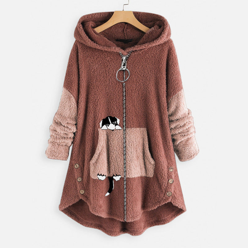 LM | Cozy fleece hooded jacket with adorable cat print