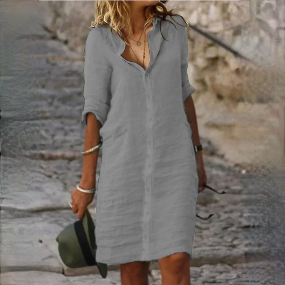 LM | Loose shirt dress with lapel button