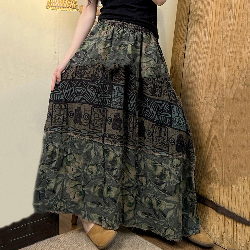 Women's Vintage Floral Patchwork Art Pattern Cotton Skirt artswardrobe