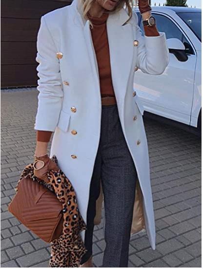 Lady'S Long Woolen Coat Multi-Button Woolen Coat