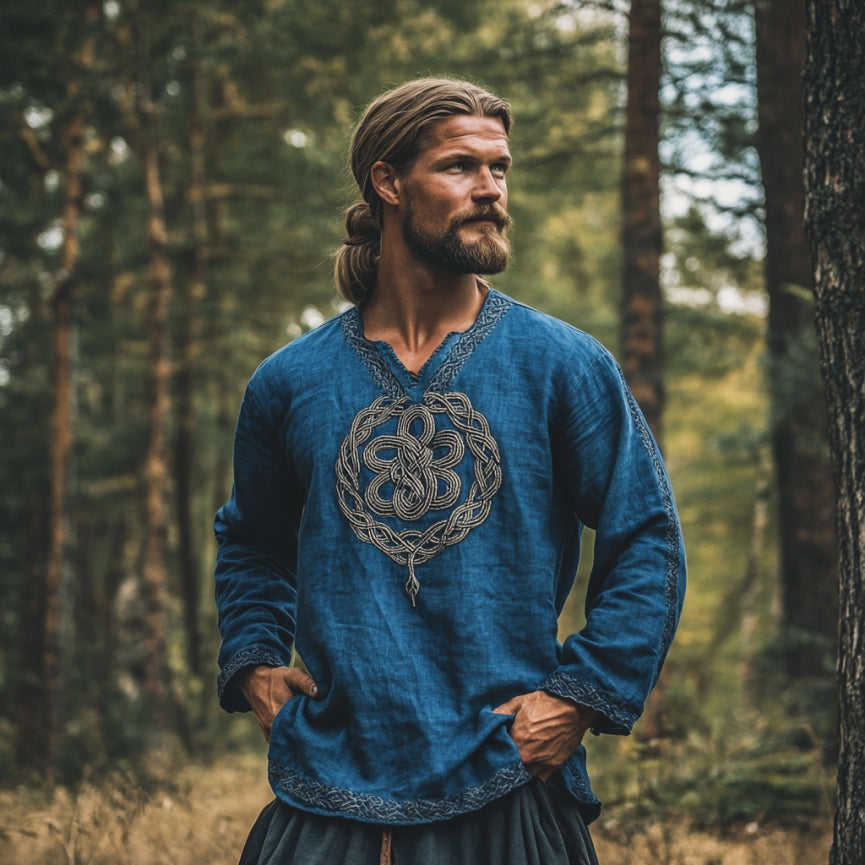Men's Vintage Viking Celtic Art Linen Shirt artswardrobe