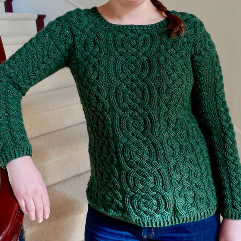 Women's Emerald Isle Braided Cable Crochet Irish Celtic Knotted Jacquard Aran Sweater artswardrobe