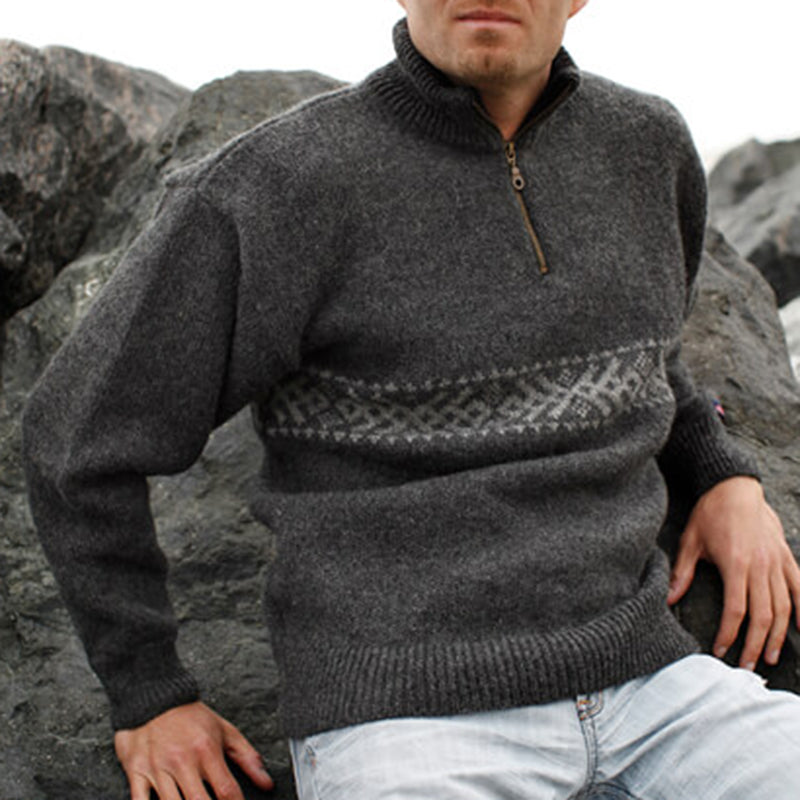 Vintage Warmth Knit Jacquard Icelandic Half Zip Collar Sweater(Unisex ) elevenforest