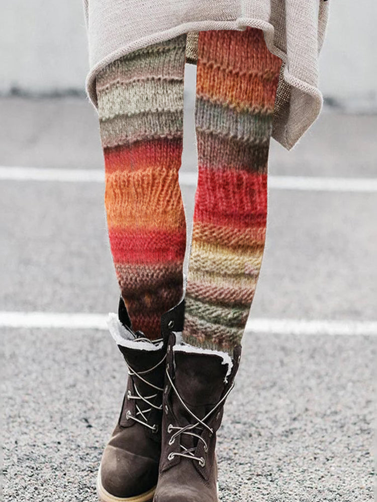 Vintage Colorful Patchwork Cozy Knit Leggings artswardrobe