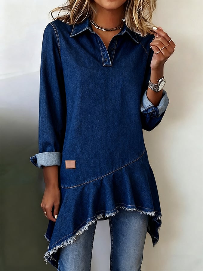 Women'S Casual Lapel Long-Sleeved Irregular Shirt