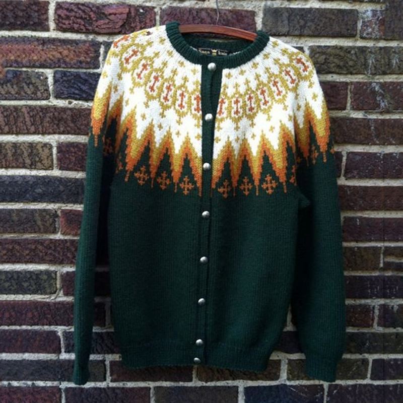 Vintage Icelandic Knit Jacquard Saskia Warmth Cardigan(Unisex) elevenforest