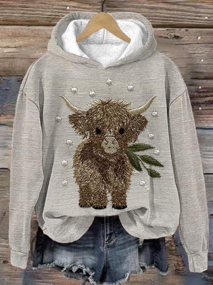 Comstylish Women's Highland Cow Print Hoodie