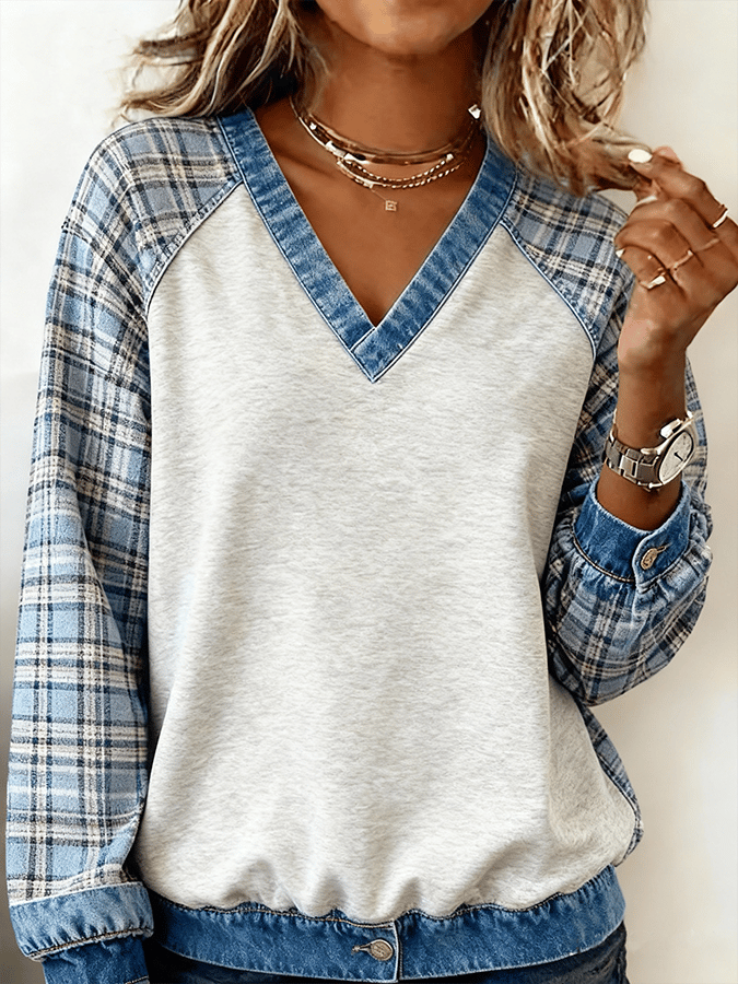 Women'S Casual Loose Contrast Color Stitching Top