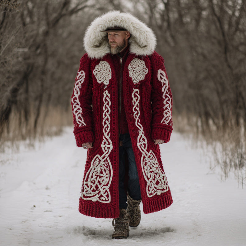Comstylish Men's Christmas Santa Celtic Art Mid-length Chunky Knit Cardigan Sweater