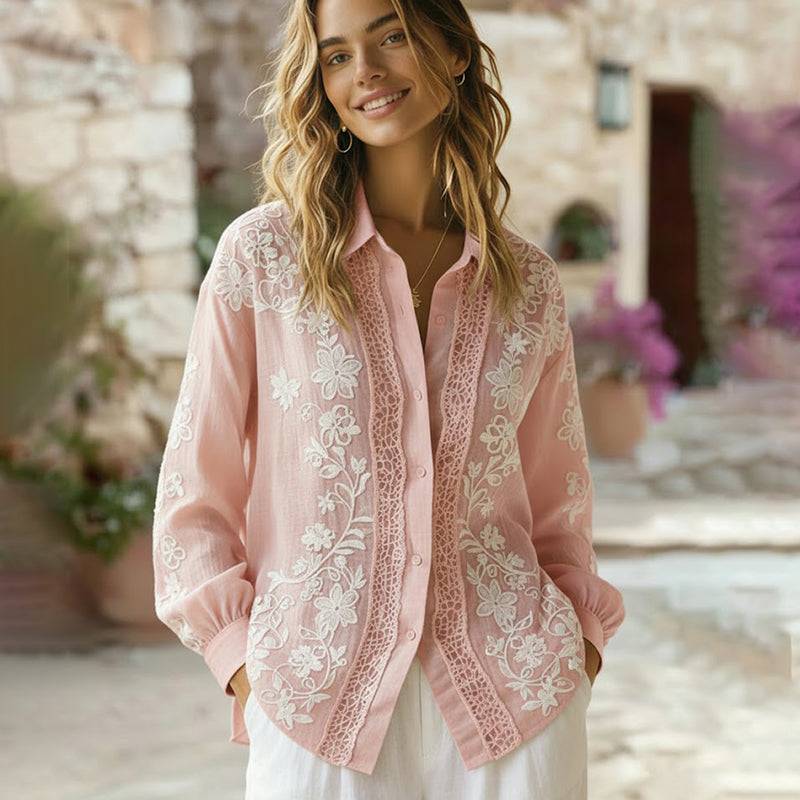 Women's Vintage Floral Lace Embroidery Art Shirt elevenforest