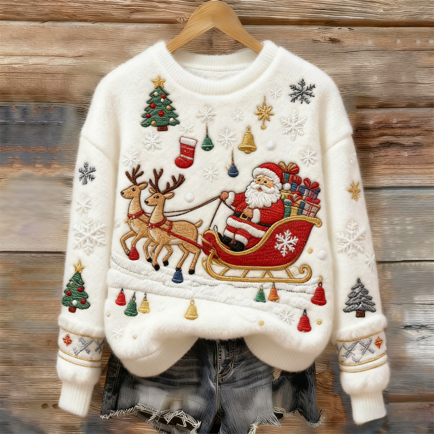 Women's Retro Christmas Pattern Casual Crew Neck Sweatshirt