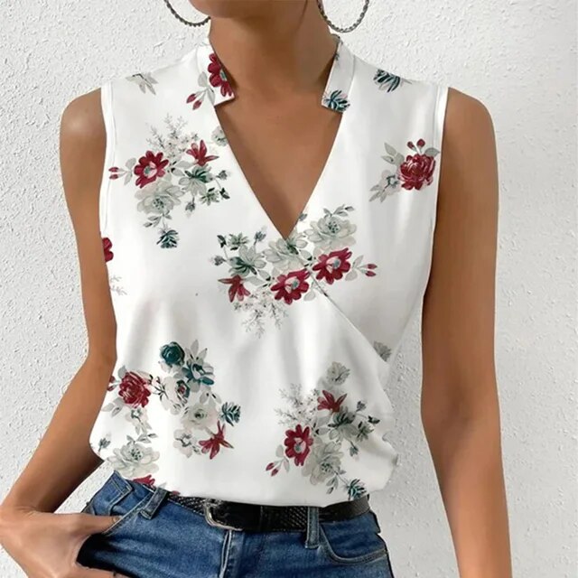 LM | sleeveless top with floral print and V-neckline