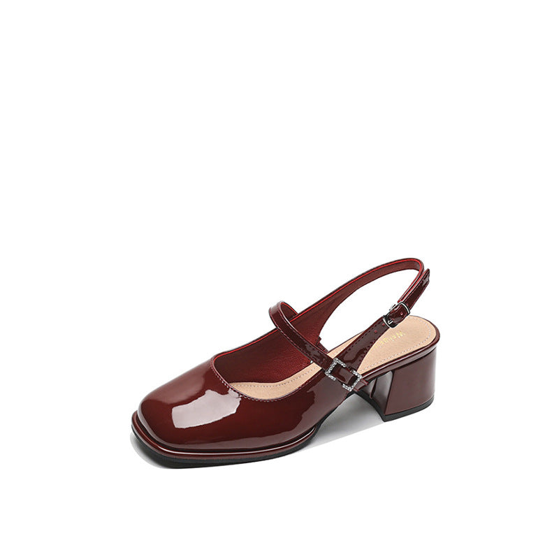 LM | Ladies Faux Leather Buckle Block Heels