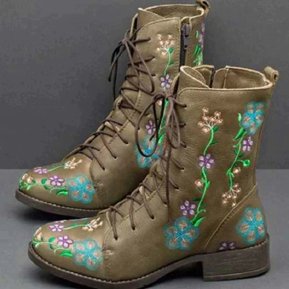 LM | Casual floral lace-up boots
