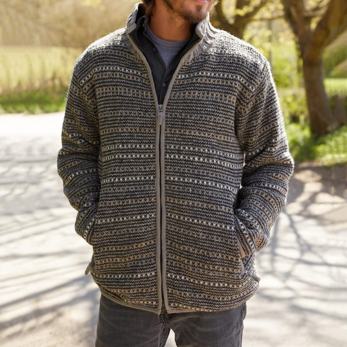 Mens Vintage Fair Isle Knitted Cardigan Sweater elevenforest