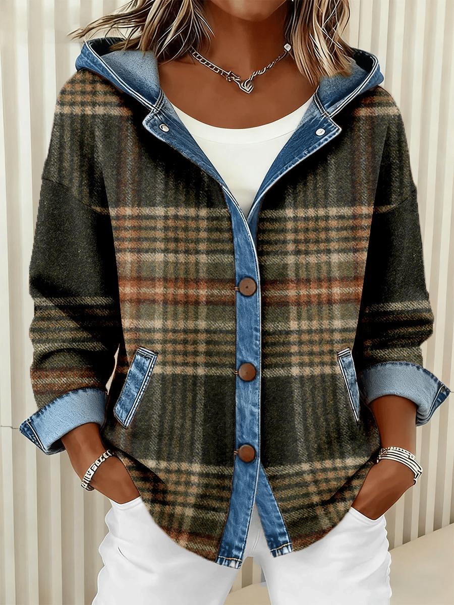 Women'S Casual Contrast Color Plaid Jacket