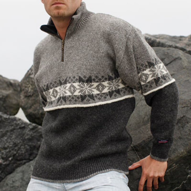 Vintage Warmth Norwegian Knit Jacquard Icelandic Half Zip Collar Sweater(Unisex ) elevenforest