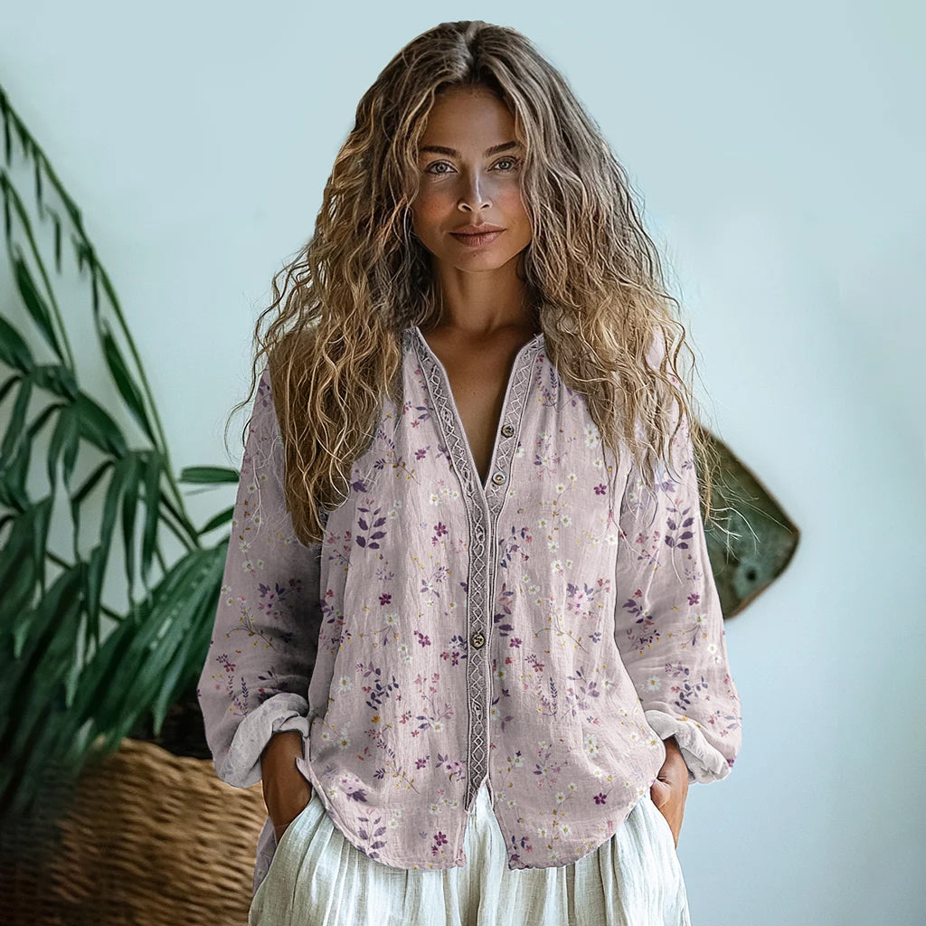 Vintage Wildflowers Floral Art Linen Print Long Sleeve Shirt artswardrobe