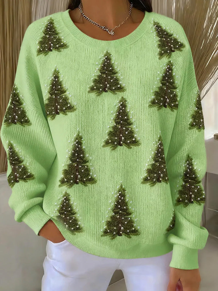 Comstylish Women's Christmas Tree Print Round-neck Sweatshirt