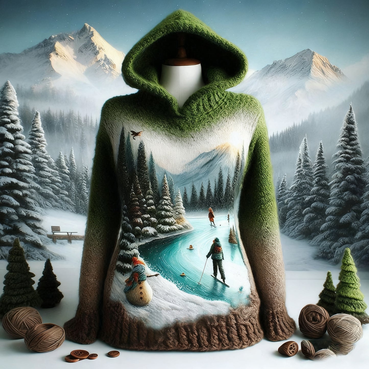 Comstylish Abstract Creative Skiing Art Warm Hooded Sweater