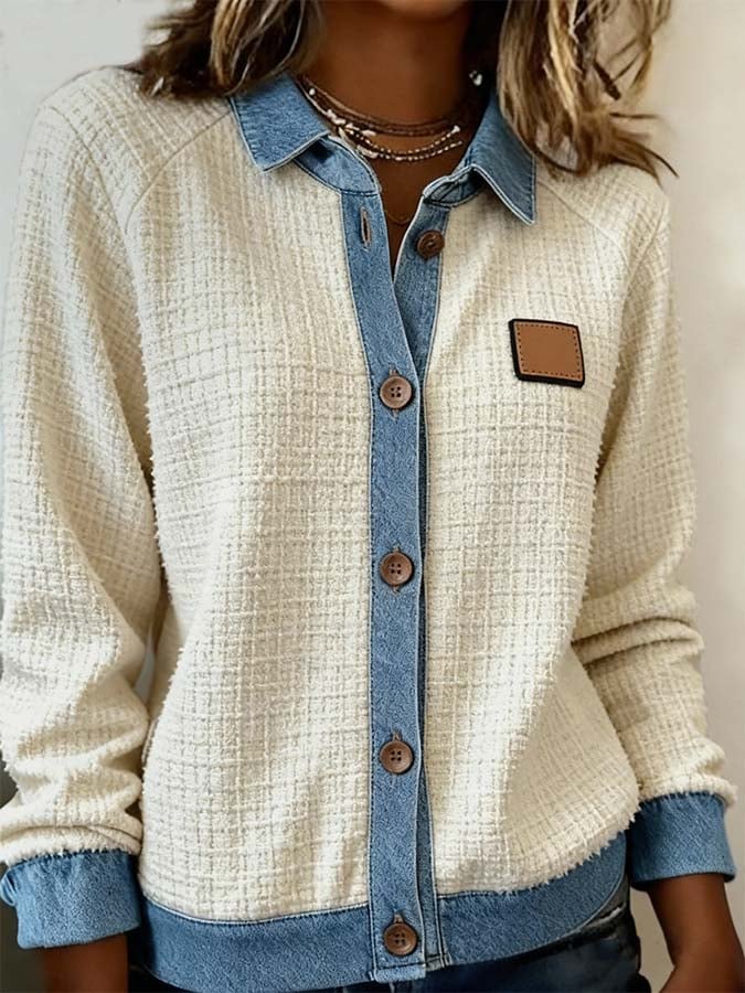 Women'S Casual Lapel Contrast Color Stitching Shirt