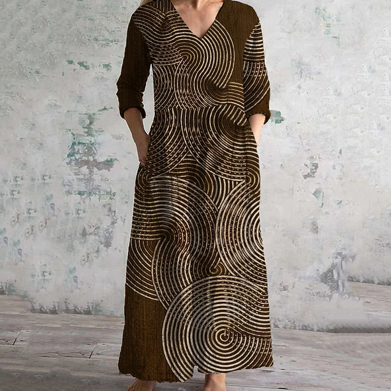 Vintage Irregular Lines Contrast Colors Art Pattern Women's Linen Dress artswardrobe