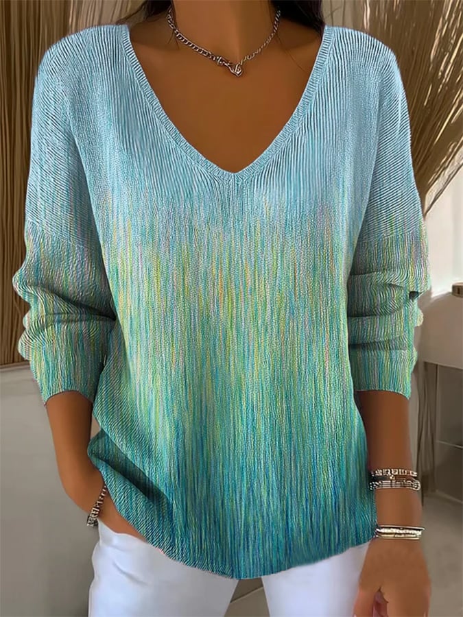 Women's Casual V-Neck Gradient Shirt