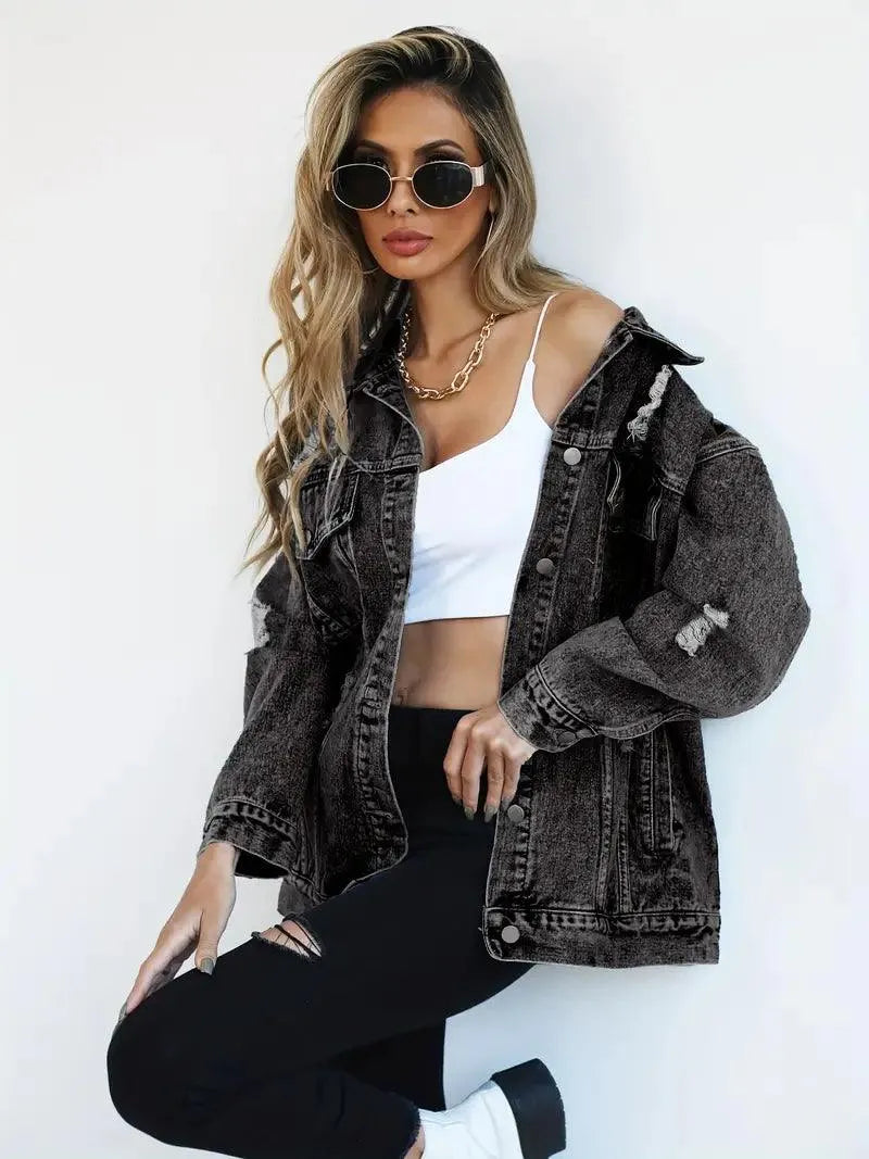 LM | Trendy oversized denim jacket for women