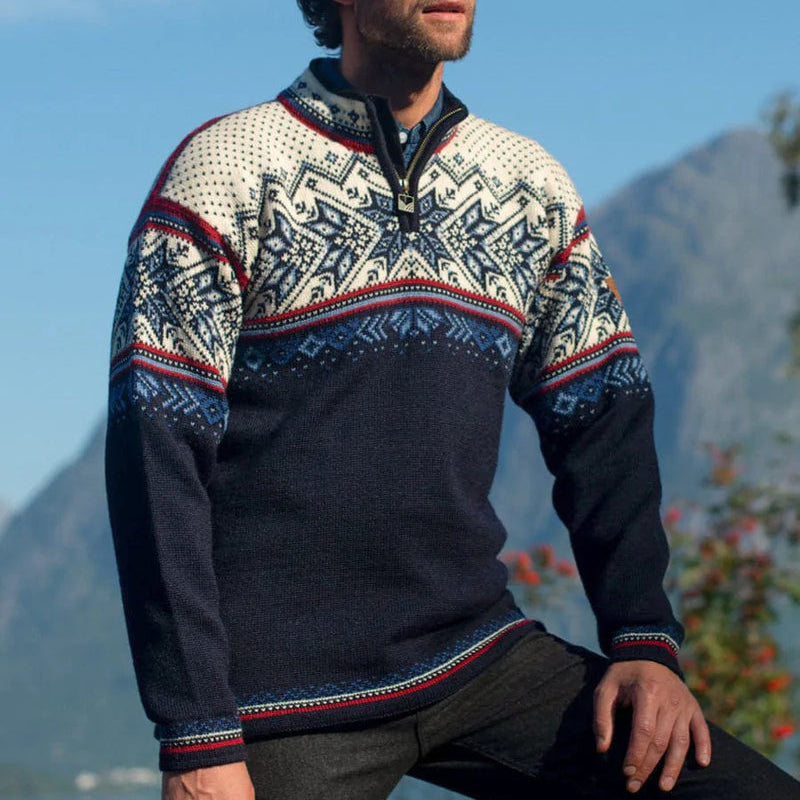 Vintage Warmth Trui Knit Jacquard Icelandic Half Zip Collar Sweater(Unisex ) elevenforest