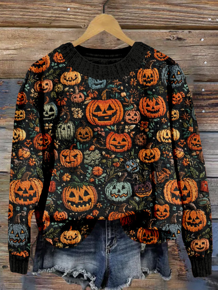 Spooky Embroidered Jack O Lanterns Cozy Sweater artswardrobe