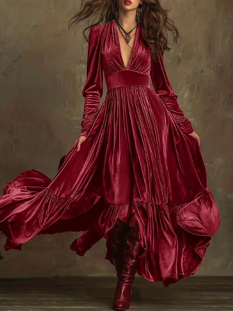 Christmas Party V-neck velvet maxi dress