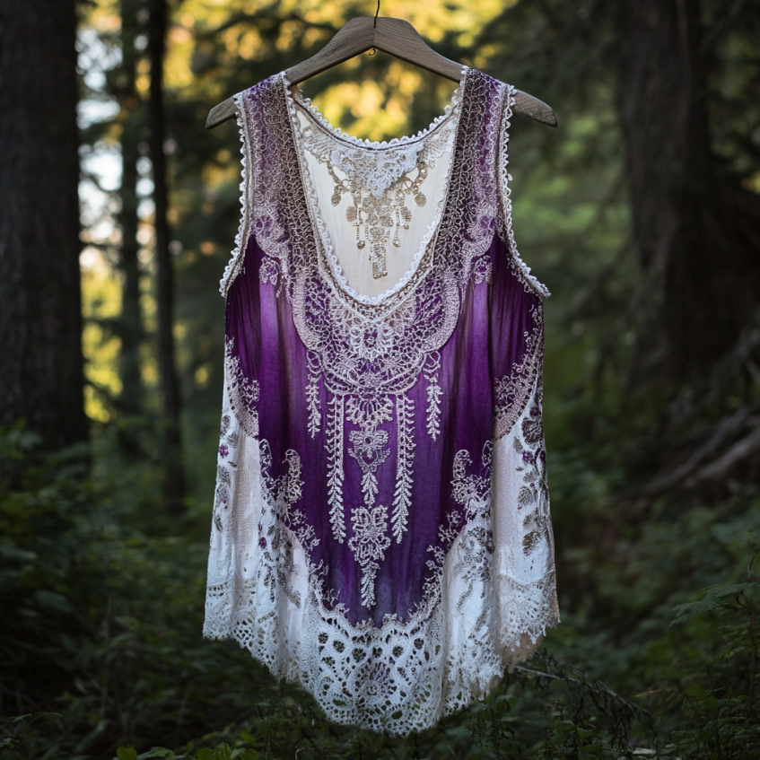 Boho Lavender Gradient Lace Art Linen Sleeveless Tank Top artswardrobe
