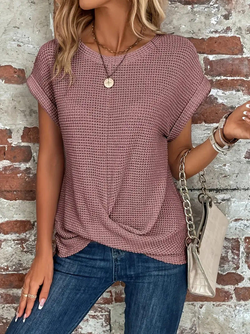LM | Waffle knit top with rolled sleeves