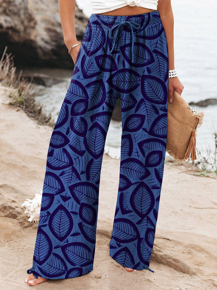 Women's Vintage Floral Art Printed Cotton And Linen Casual Pants