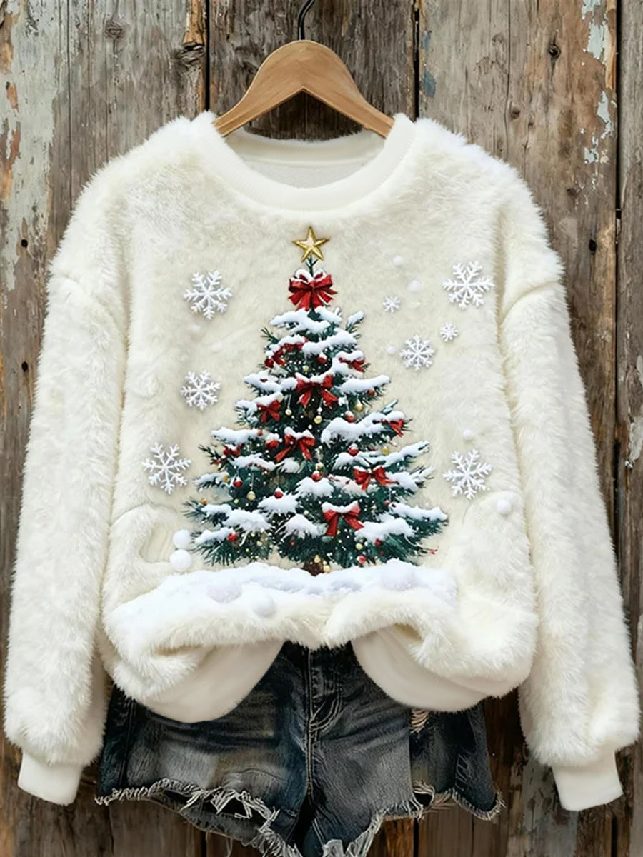 Women's Merry Christmas Christmas Tree Flannel Hoodie