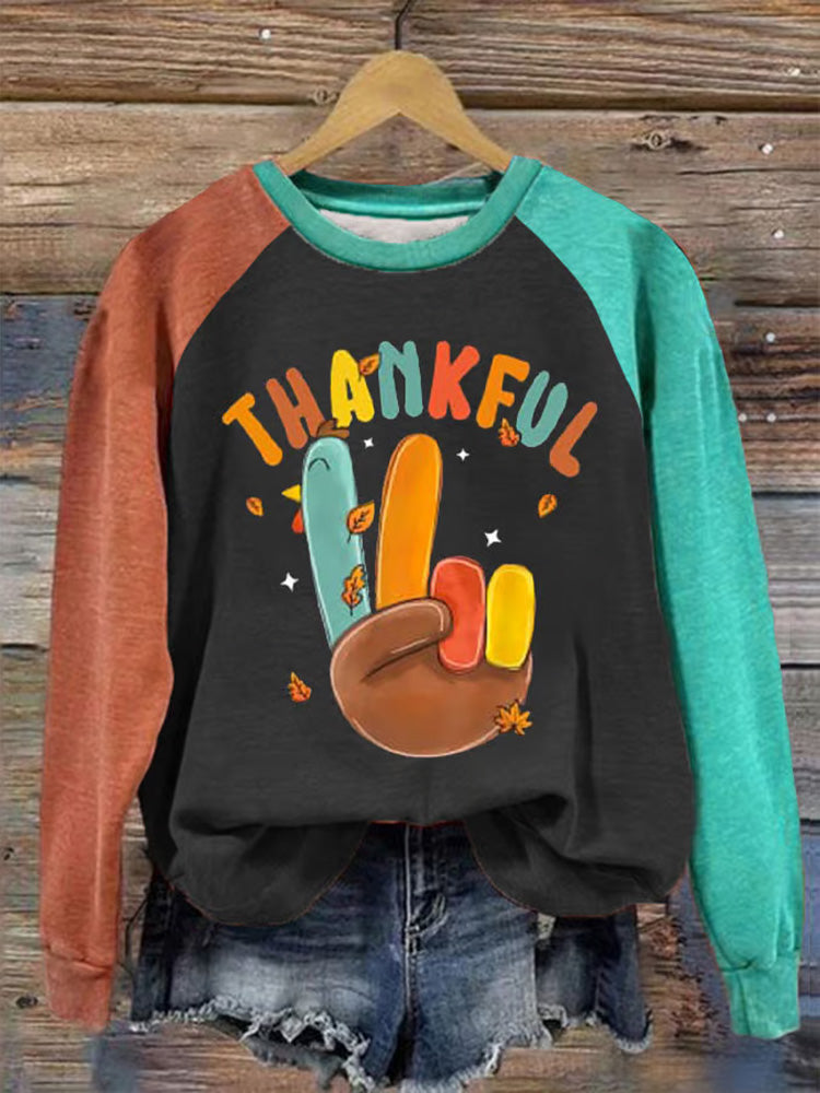 Women's Thanksgiving Peace Turkey Print Sweatshirt artswardrobe