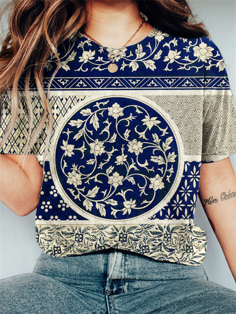 Comstylish Classy China Floral Pattern Vintage T Shirt