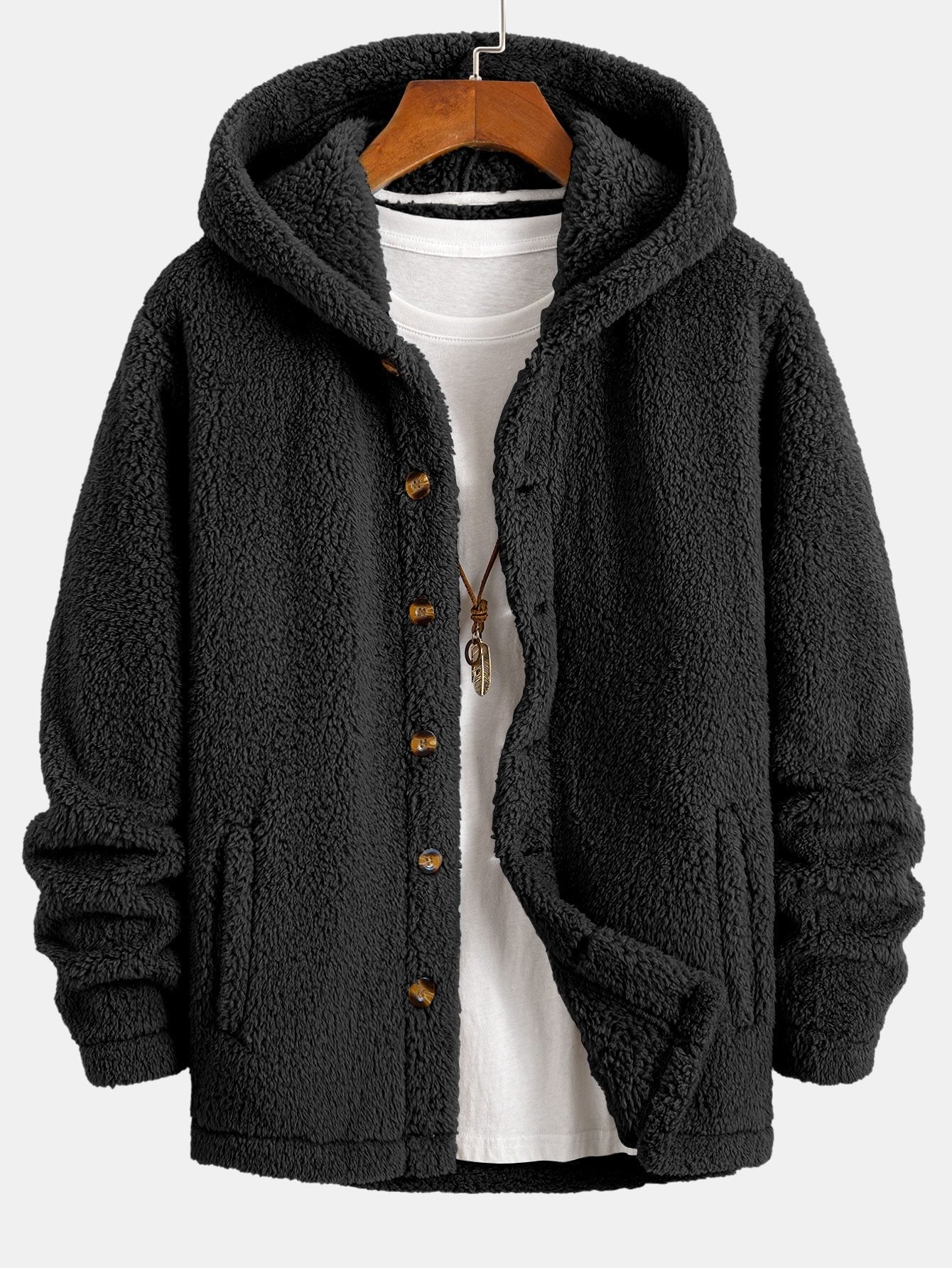 LM | Ravo™ jacket made from cozy teddy fleece with a hood and button fastening.