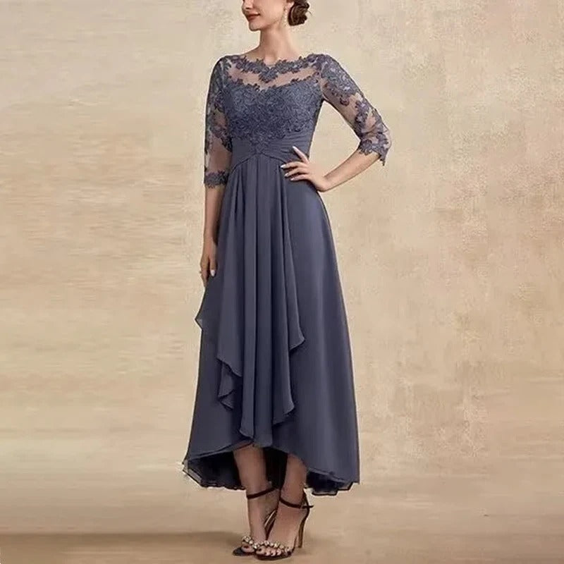 LM | Chiffon maxi dress with sheer sleeves in midi length