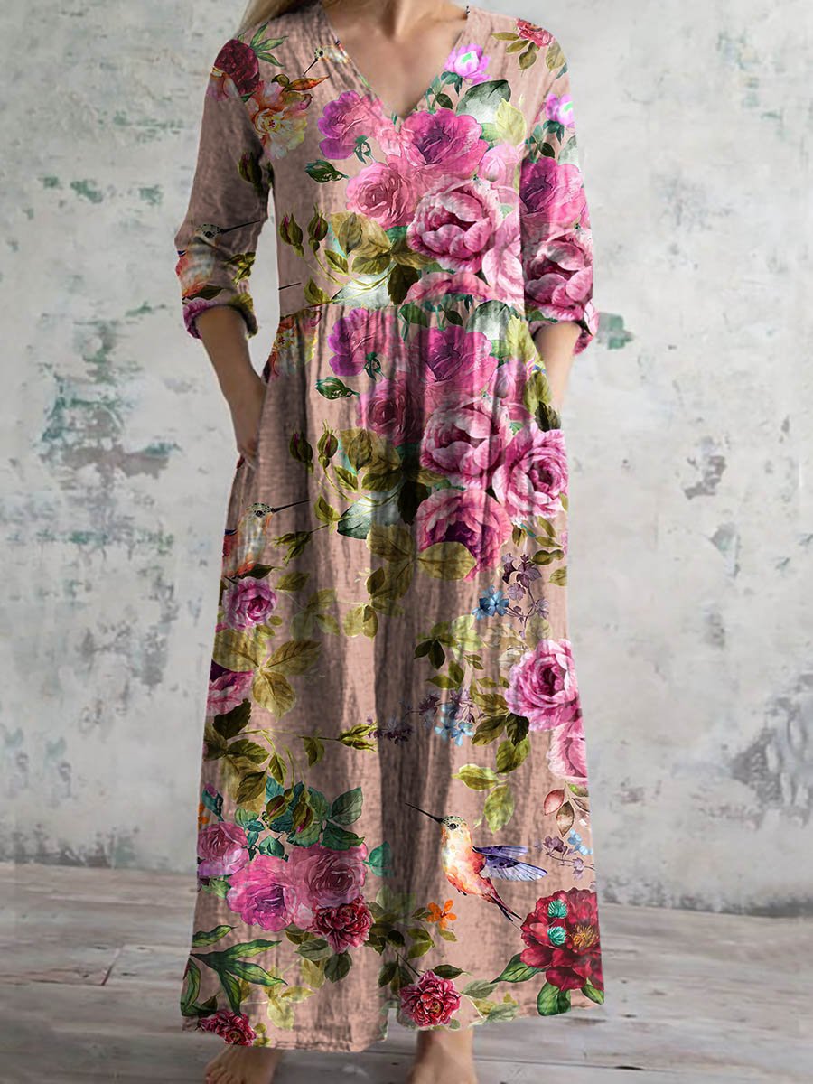Women's Vintage Floral Print Casual Cotton Dress