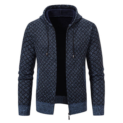 Men's Vintage Knitted Pattern Hooded Cardigan Sweater elevenforest
